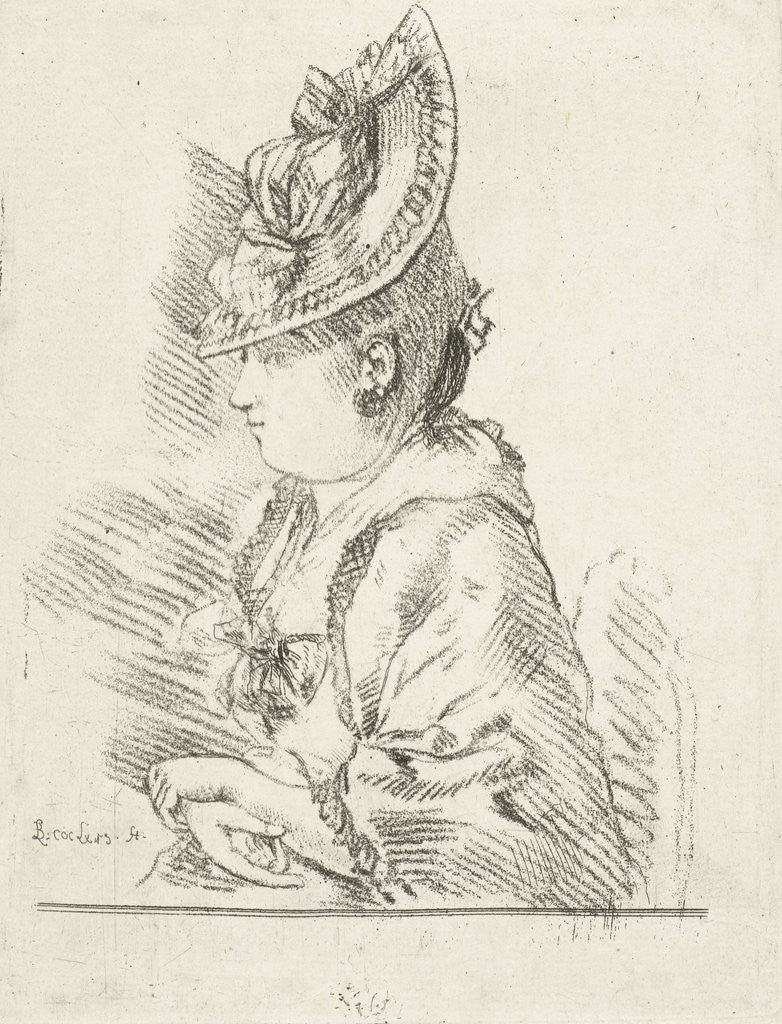 Detail of Portrait of a young lady with hat in profile to the left by Louis Bernard Coclers