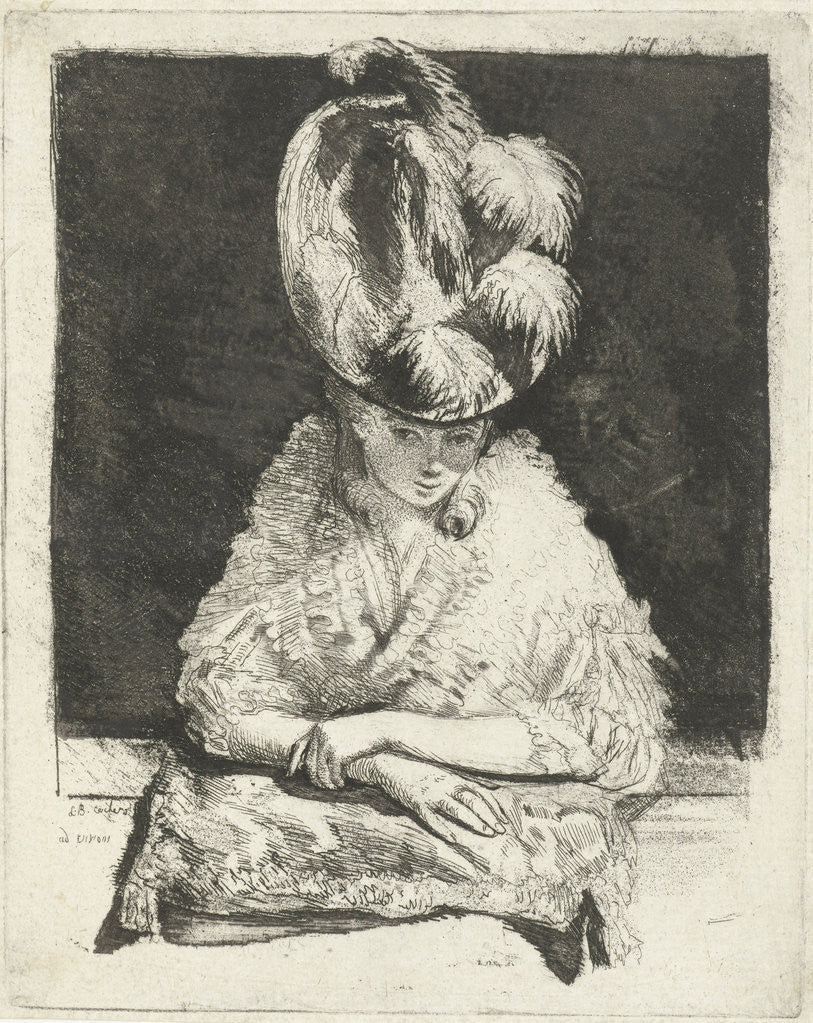 Detail of Portrait of a Young Woman with hat looking out the window by Louis Bernard Coclers