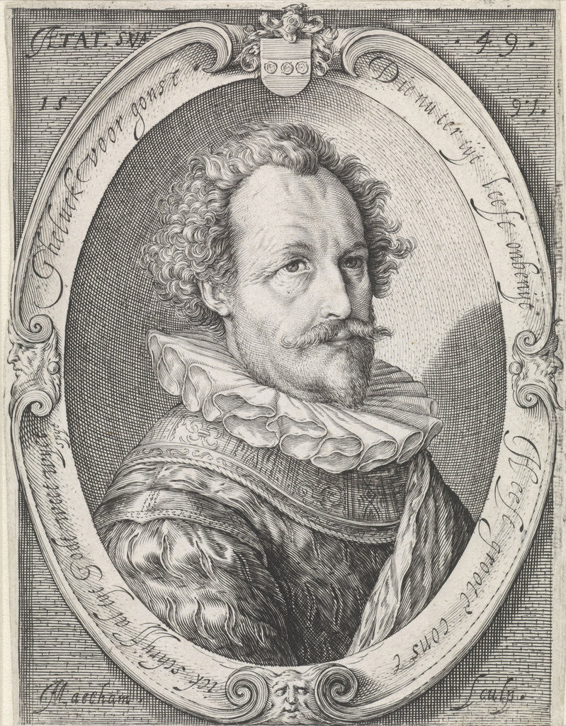 Detail of Portrait of an unknown man at the age of 49 by Jacob Matham