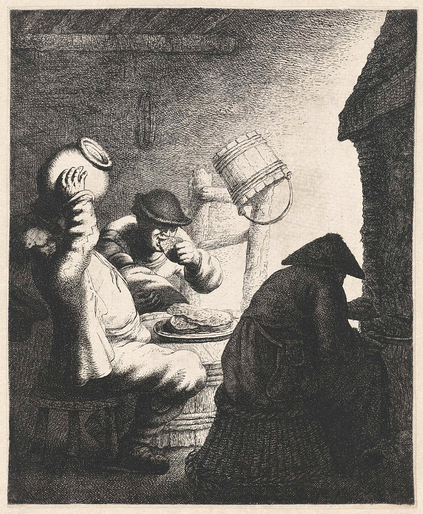 Detail of Figures eat pancakes in an interior by Jan Gillisz. van Vliet