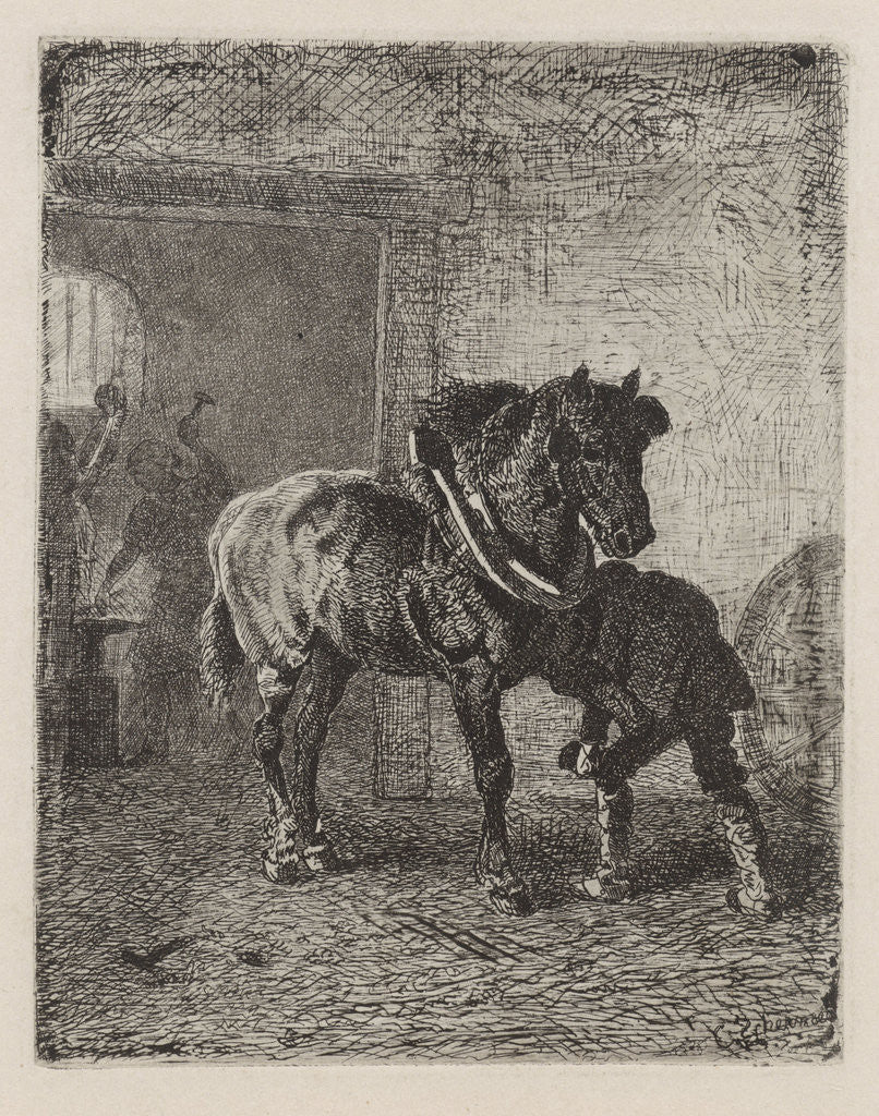 Detail of Horse gets horseshoes in a forge by Cornelis Albertus Johannes Schermer