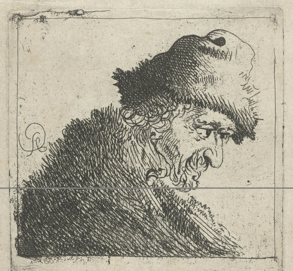 Detail of Portrait of an old man with a fur hat by Pieter Jansz. Quast