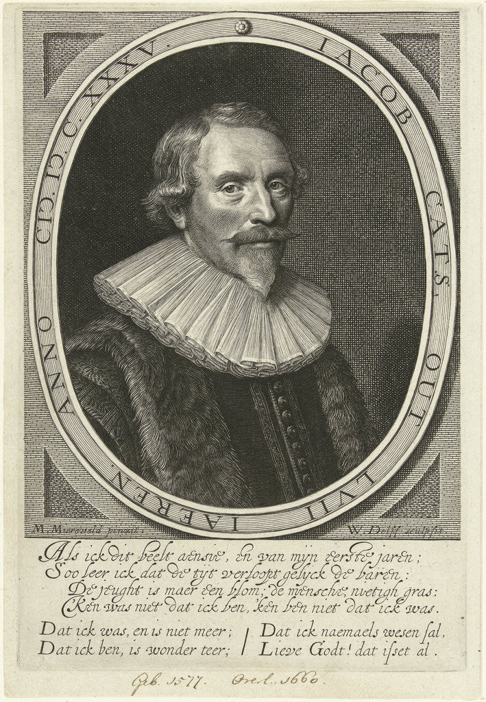 Detail of Portrait of Jacob Cats at the age of 57 by Willem Jacobsz. Delff