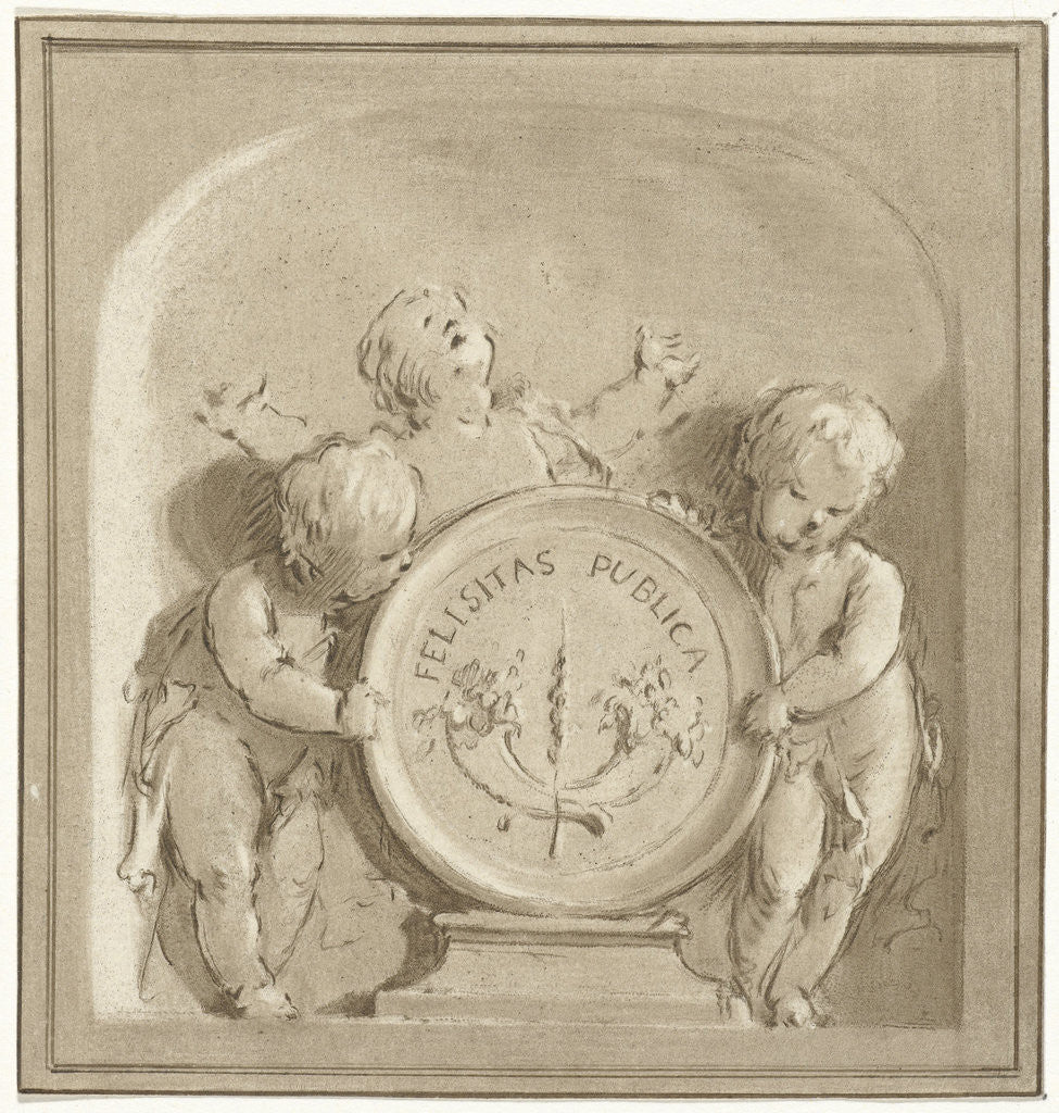 Detail of Cherubs with a coat of arms by Jacob de Wit