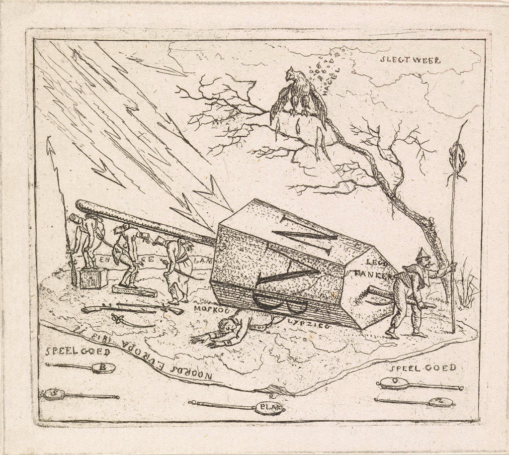 Detail of Napoleon crushed under an hexagonal block by Hermanus Fock