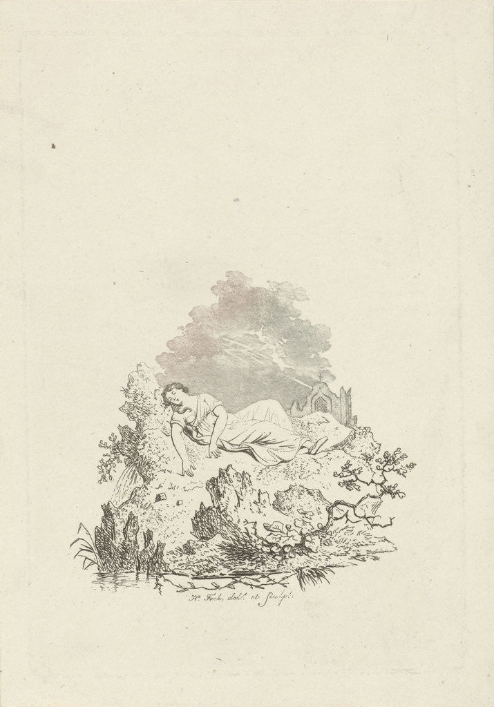 Detail of Against rock sleeping woman by Hermanus Fock