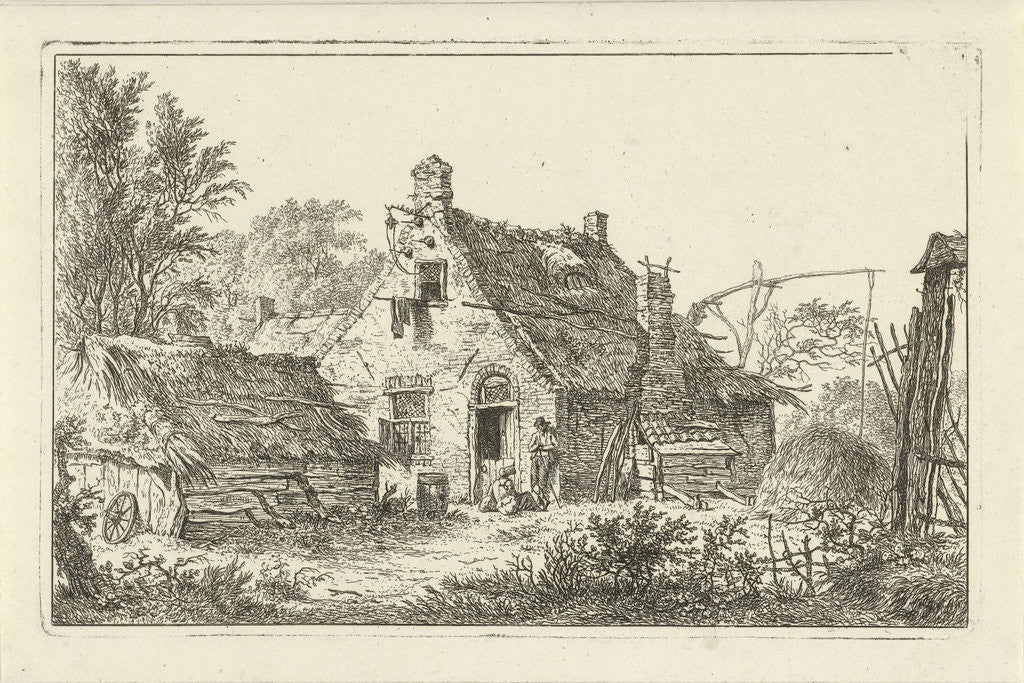 Detail of Farm with standing man and woman sitting by Hermanus Fock