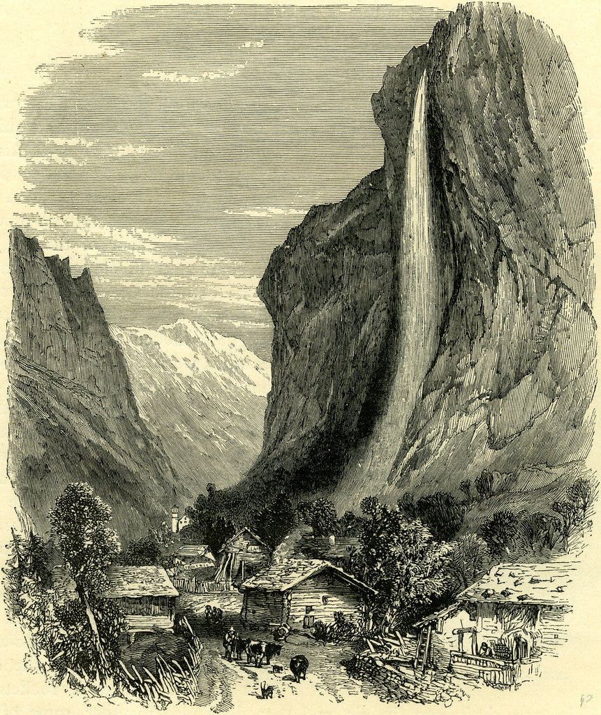 Detail of The Staubbach and Valley of Lauterbrunnen Switzerland by Anonymous