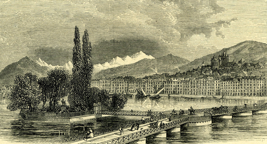 Detail of The Lake and City of Geneva Switzerland by Anonymous