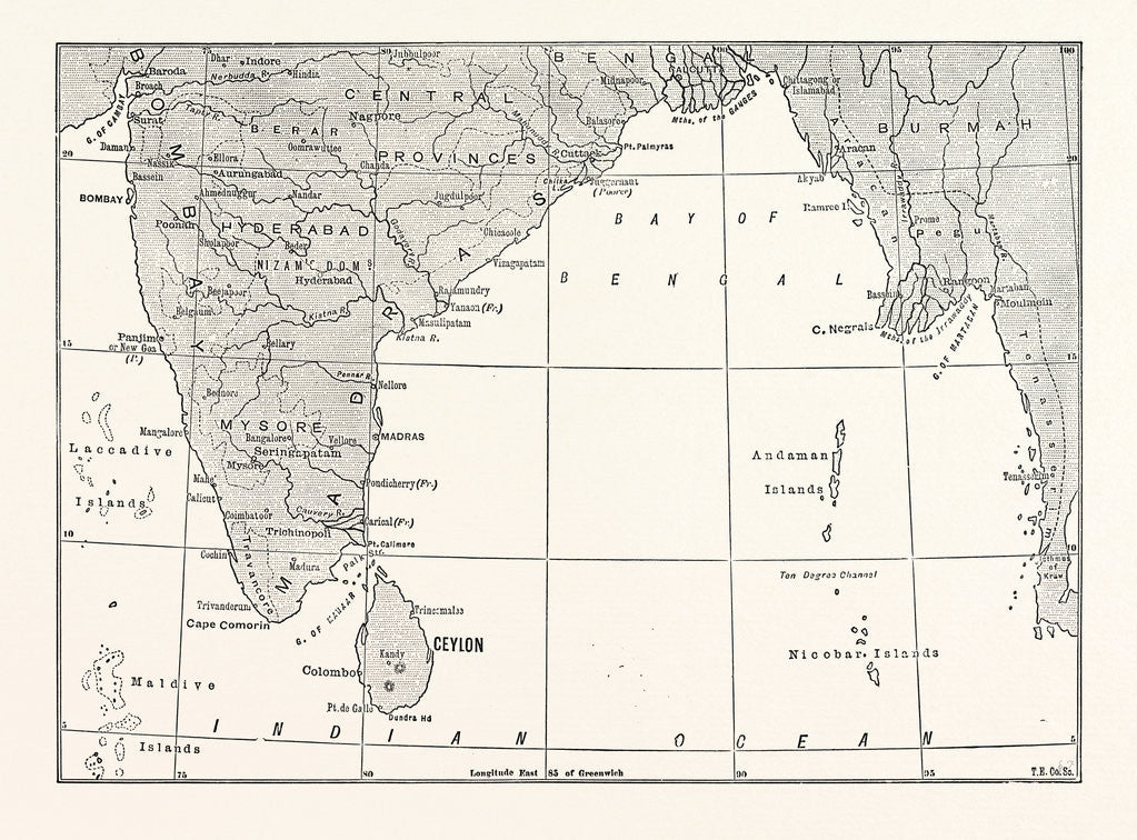 Detail of Map of Lower India and Ceylon, Sri Lanka by Anonymous