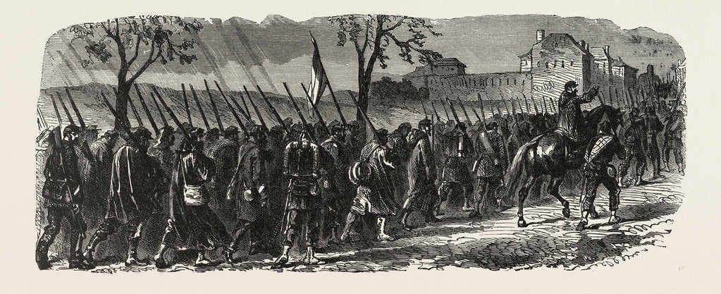 Detail of The French 66th Regiment on the March to Forbach, a Commune in the Moselle Department in Lorraine in France. by Anonymous