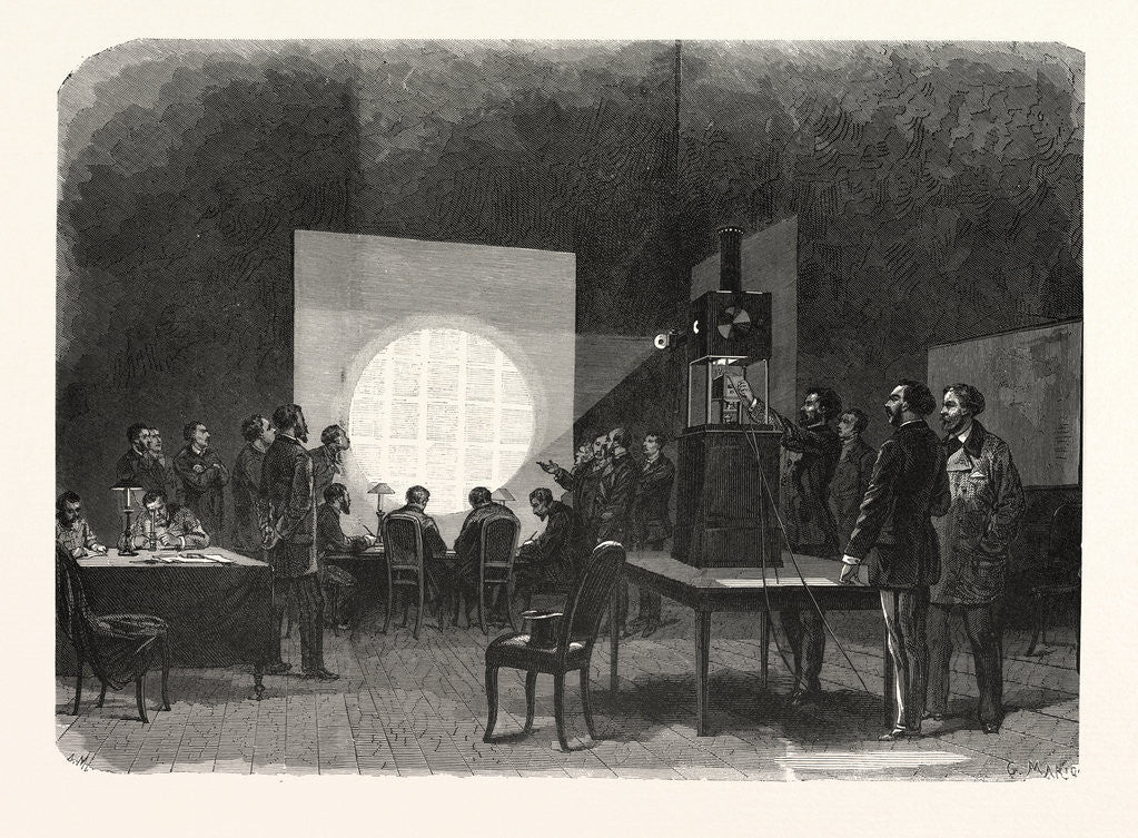 Detail of A Despatch Brought by a Carrier Pigeon from the Province is Deciphered at the Telegraph Office by an Electrically Illuminated Enlarger by Anonymous