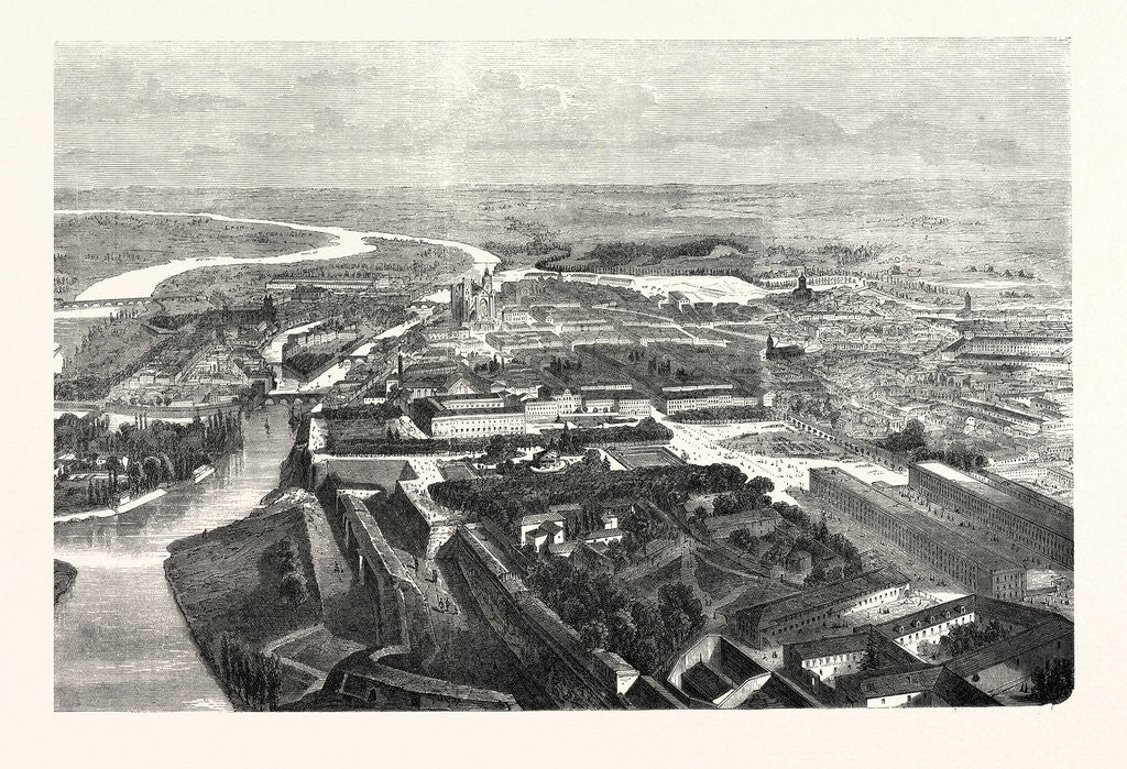 Detail of Bird's Eye View of the Fortress of Metz, Engraving 1870 by Anonymous