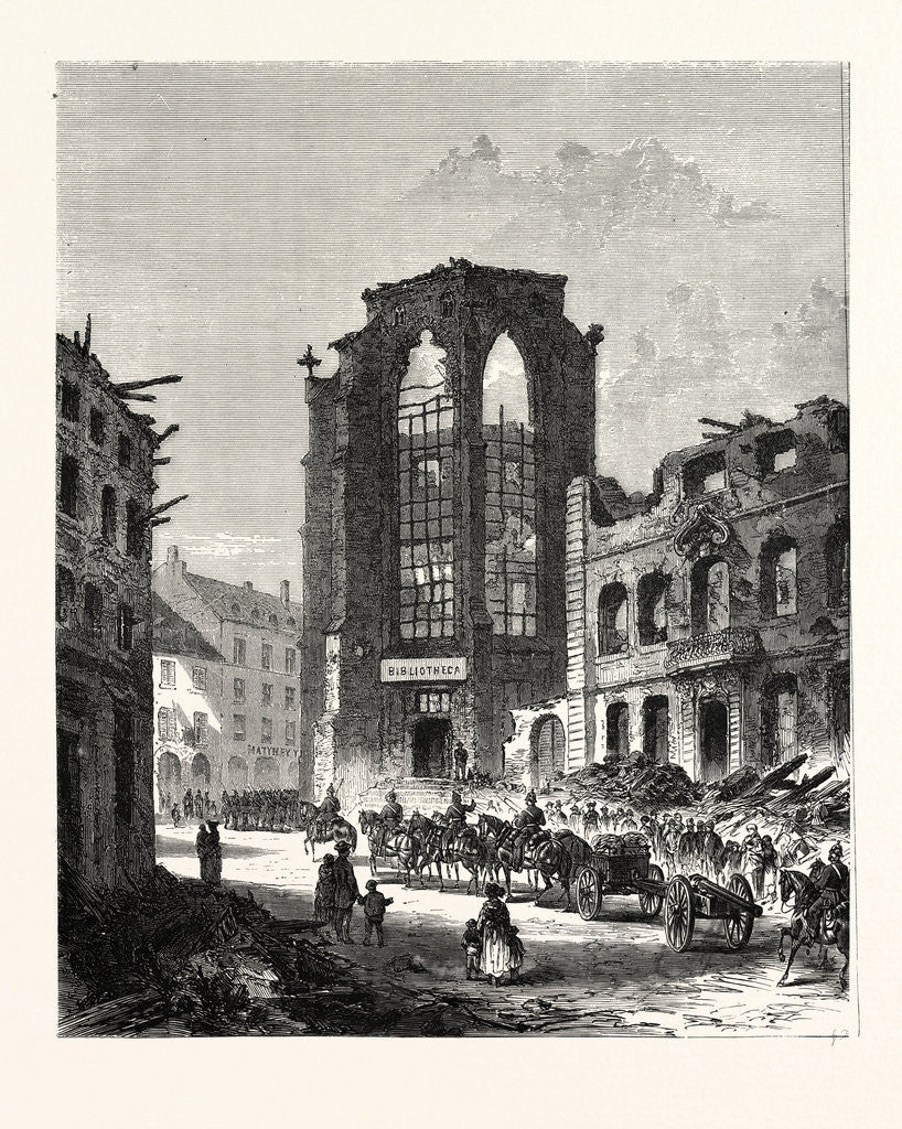 Detail of Library of Strasbourg, Destroyed by the Bombing 1870 by Anonymous