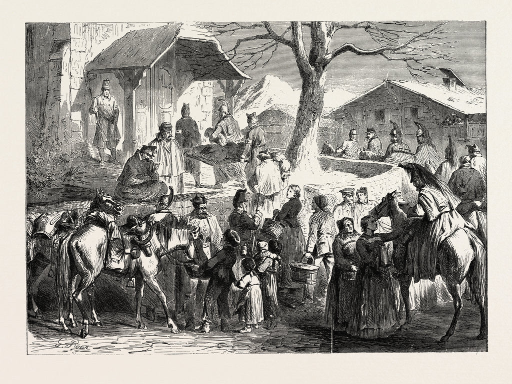 Detail of The French on the Road from Neurenburg to Berne or Bern, February 5 1870 by Anonymous