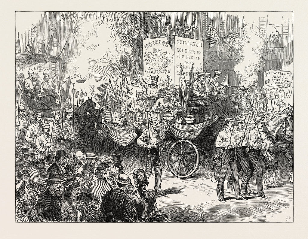 Detail of The Centennial Celebration of American Independence: Torchlight Procession in Philadelphia. 4th of July, 1876 by Anonymous