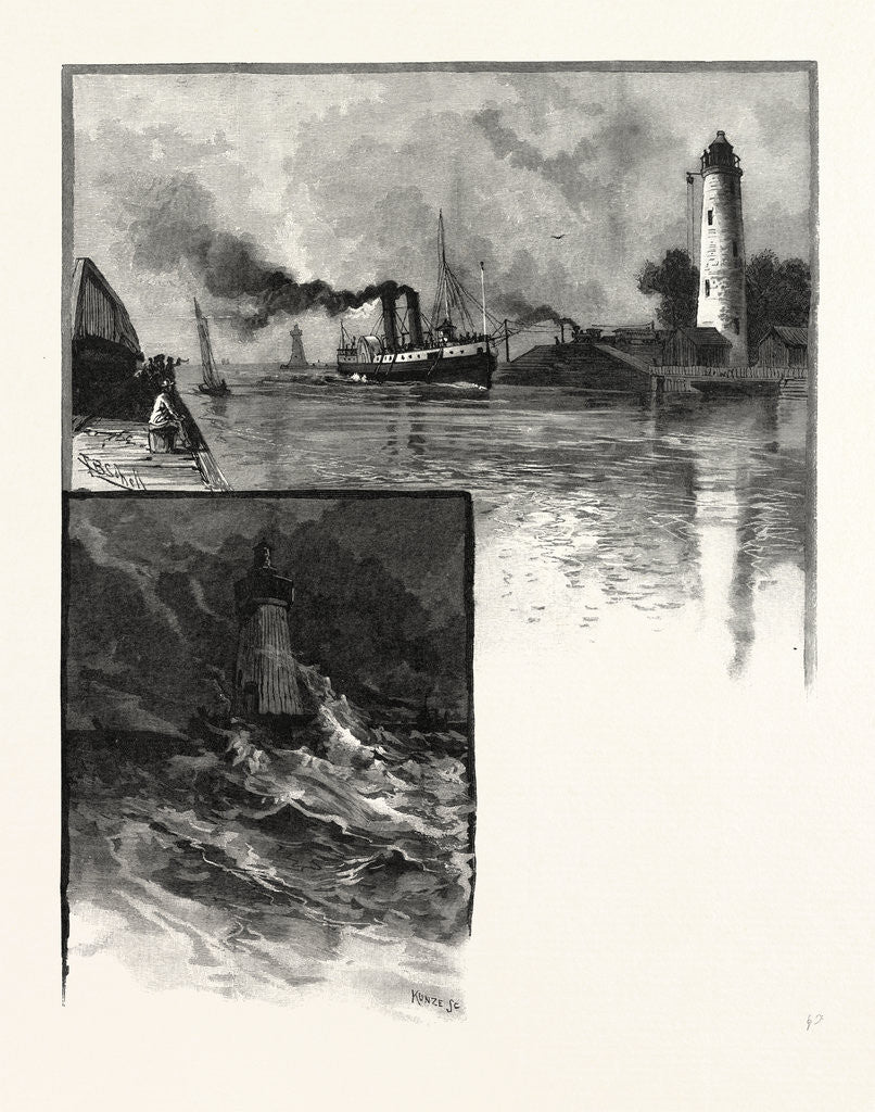Detail of Burlington Canal (Top); Pier End Light (Bottom), Canada by Anonymous