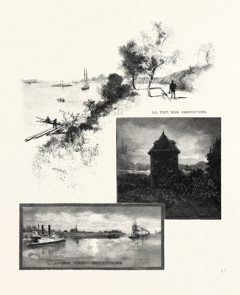 Detail of On the Banks of the Detroit, Railway Ferry, Amherstburg, Old Windmill, Sandwich, Old Fort Near Amherstburg, Canada by Anonymous