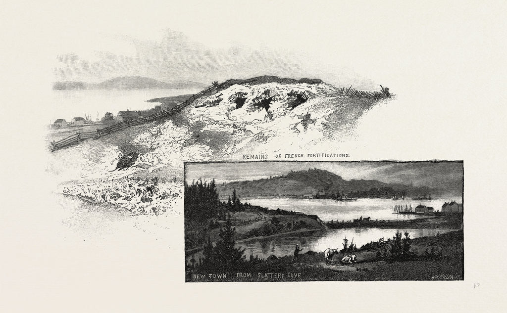 Detail of Nova Scotia, Louisburg: Remains of French Fortifications (Top); New Town from Slattery Cove (Bottom), Canada by Anonymous