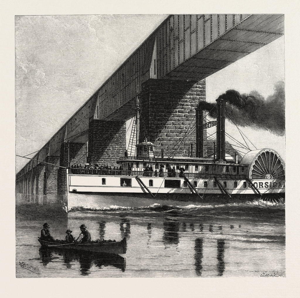 Detail of Montreal, Mail Steamer Passing Under Victoria Bridge, Canada by Anonymous