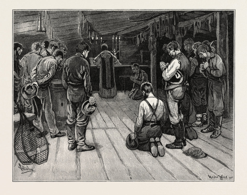 Detail of Mass in a Lumber Shanty, Lumbering, Canada by Anonymous