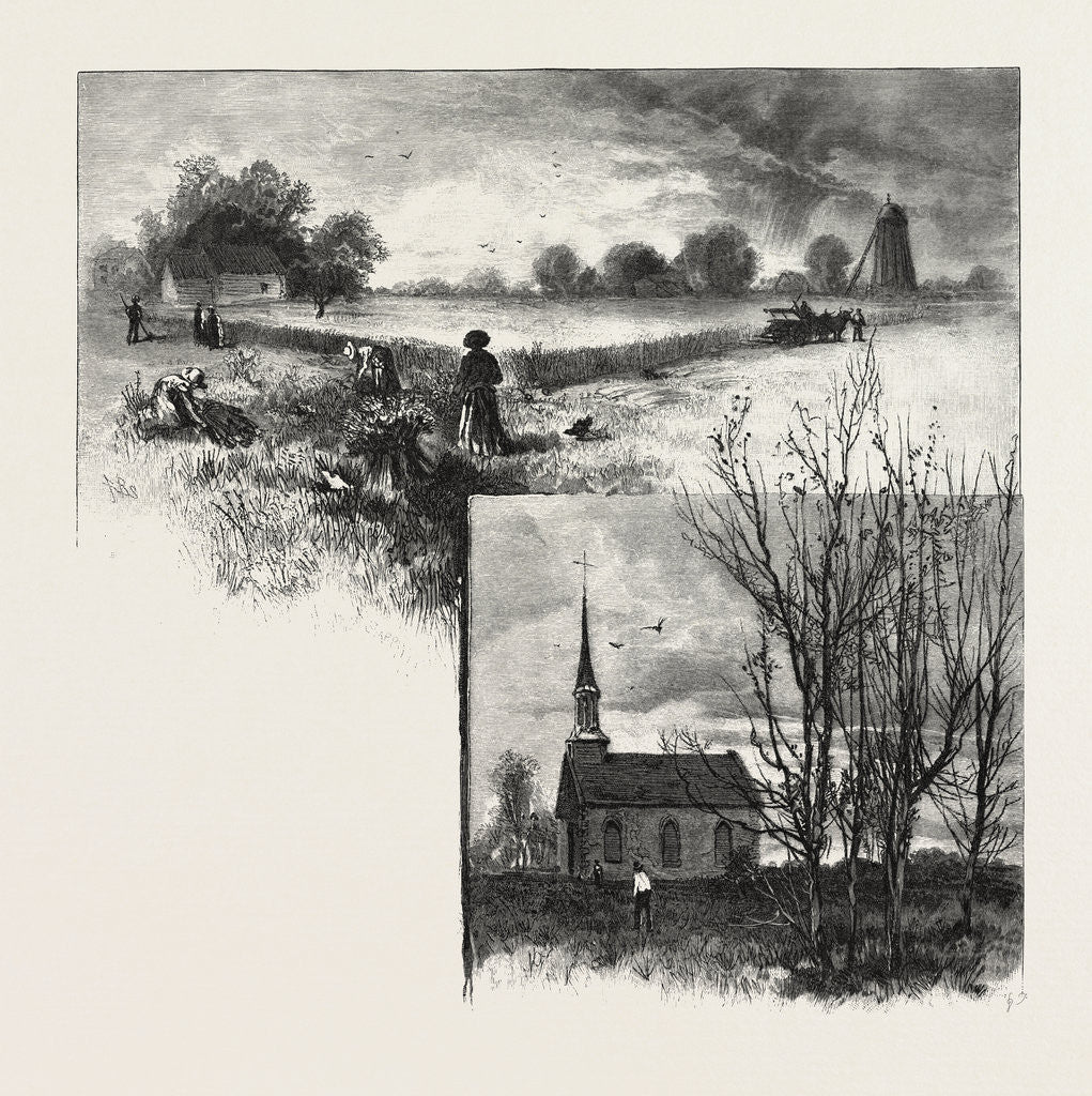 Detail of Manitoba: A Half-Breed Farm (Top), Kildonan Church (Bottom), Canada by Anonymous