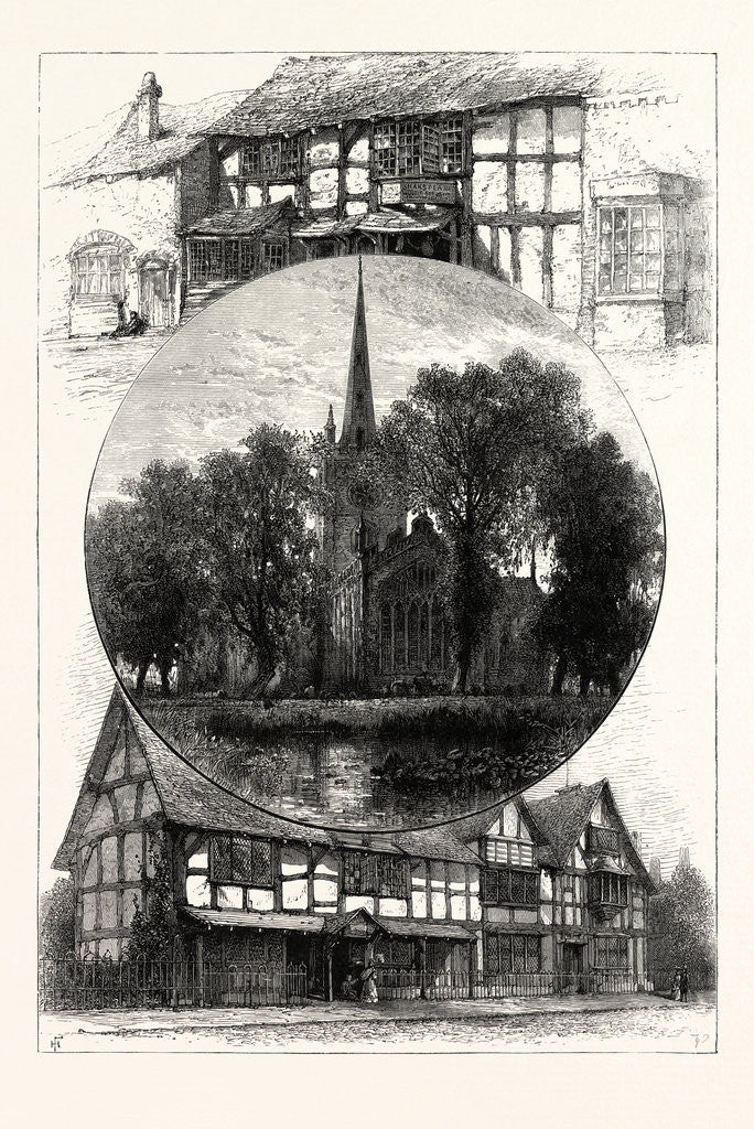 Detail of Stratford Church, and Shakespeare's House, Stratford Upon Avon, Stratford-Upon-Avon by Anonymous