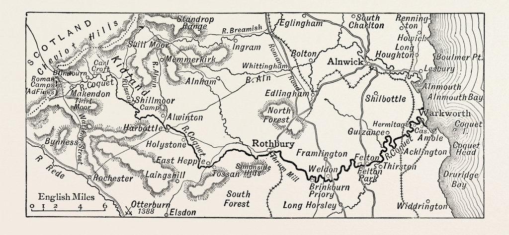 Detail of Map of the Course of the Coquet by Anonymous