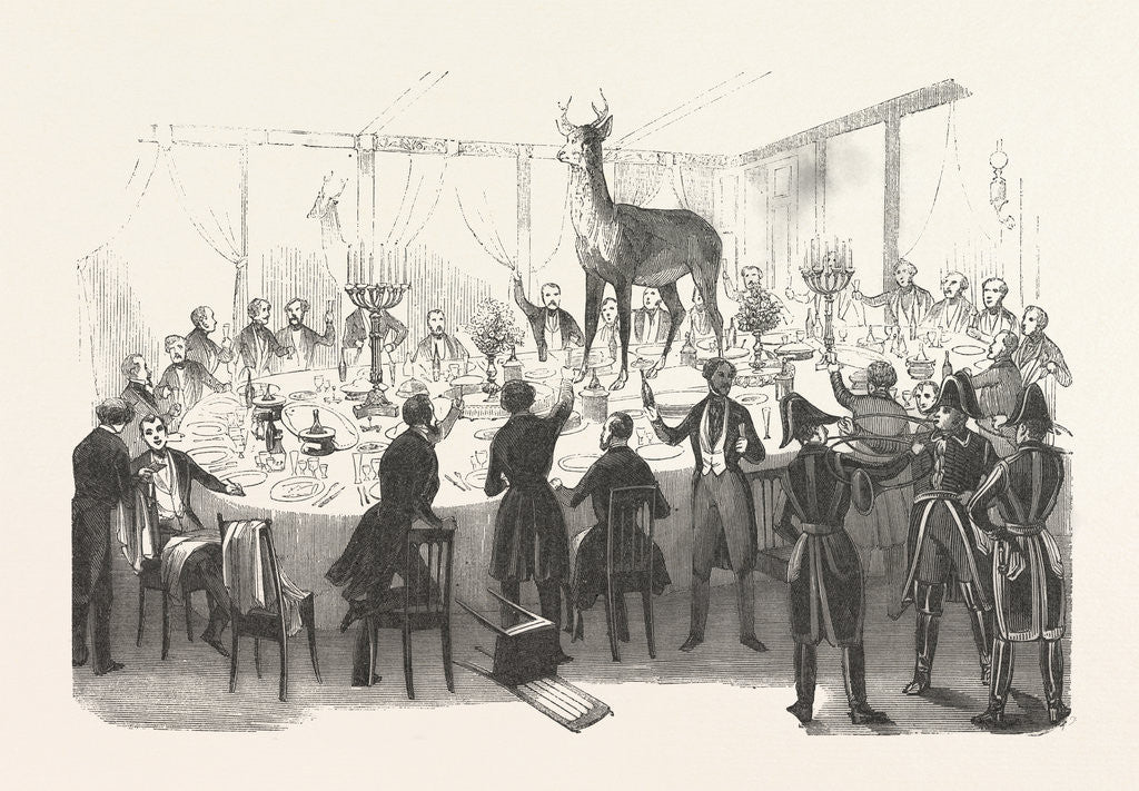 Detail of 19th Century Dinner Party after the Hunt by Anonymous