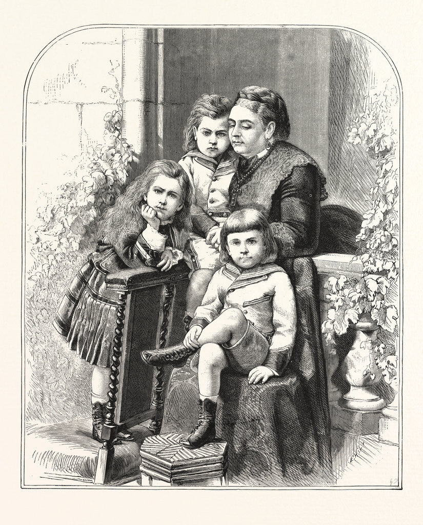 Detail of Princess Mary, Prince Francis, Prince Adolphus, the Duchess of Teck, Princess Mary of Cambridge and Children by Anonymous