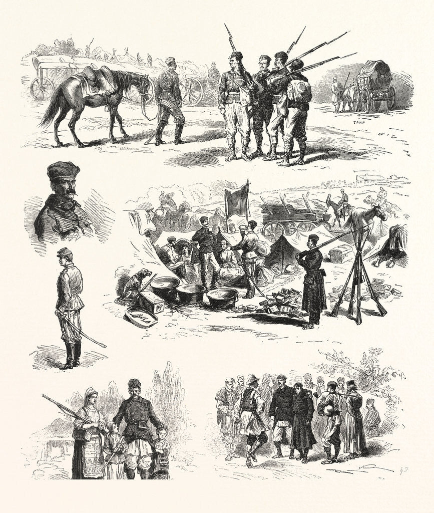 Detail of The Turco Servian War: Cavalry and Infantry of the Reserve Officers, the Camp Adieu Soldiers Dancing by Anonymous