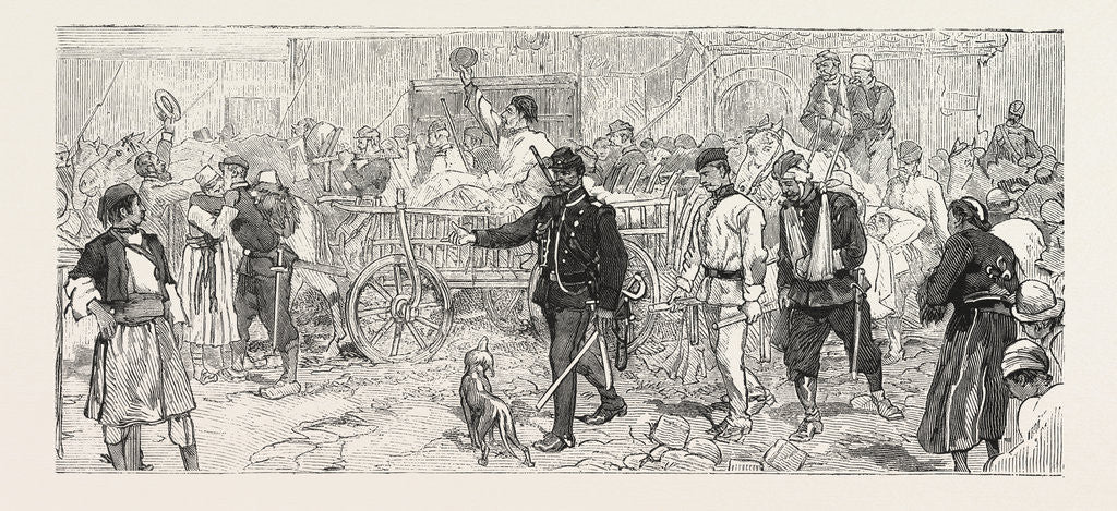 Detail of The Turco Servian War, a Convoy of Wounded Soldiers Arriving at Belgrade by Anonymous