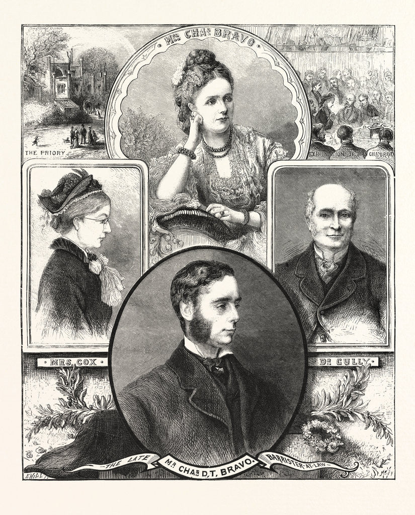 Detail of The Balham Mystery, Portraits of the Late Mr. Bravo, Mrs. C. Bravo, Mrs. Cox, and Dr. Gully by Anonymous