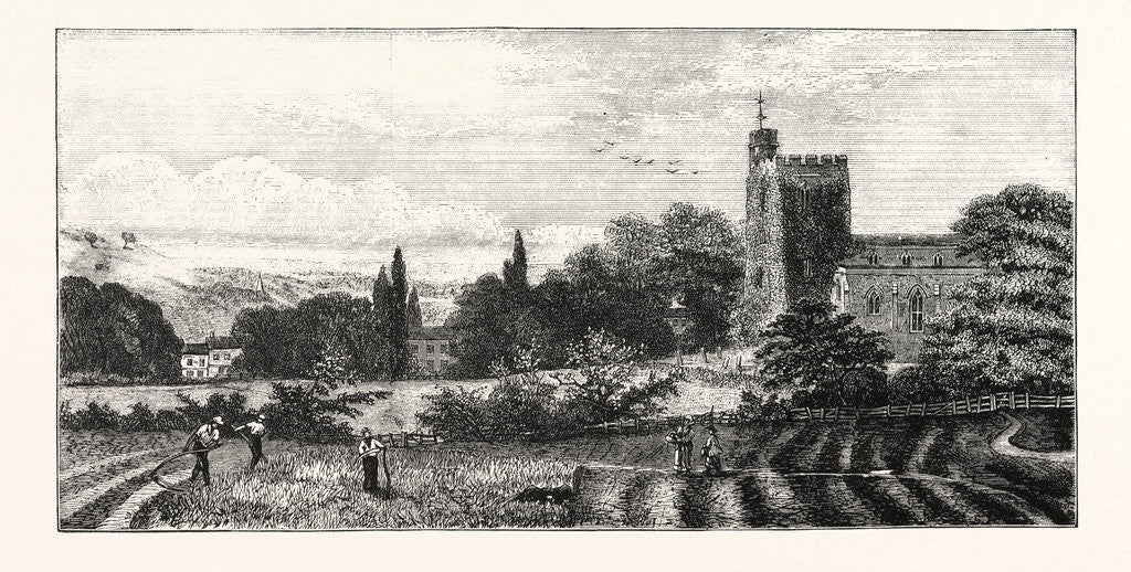 Detail of The North of London, Hornsey Church, from Church Path Fields by Anonymous