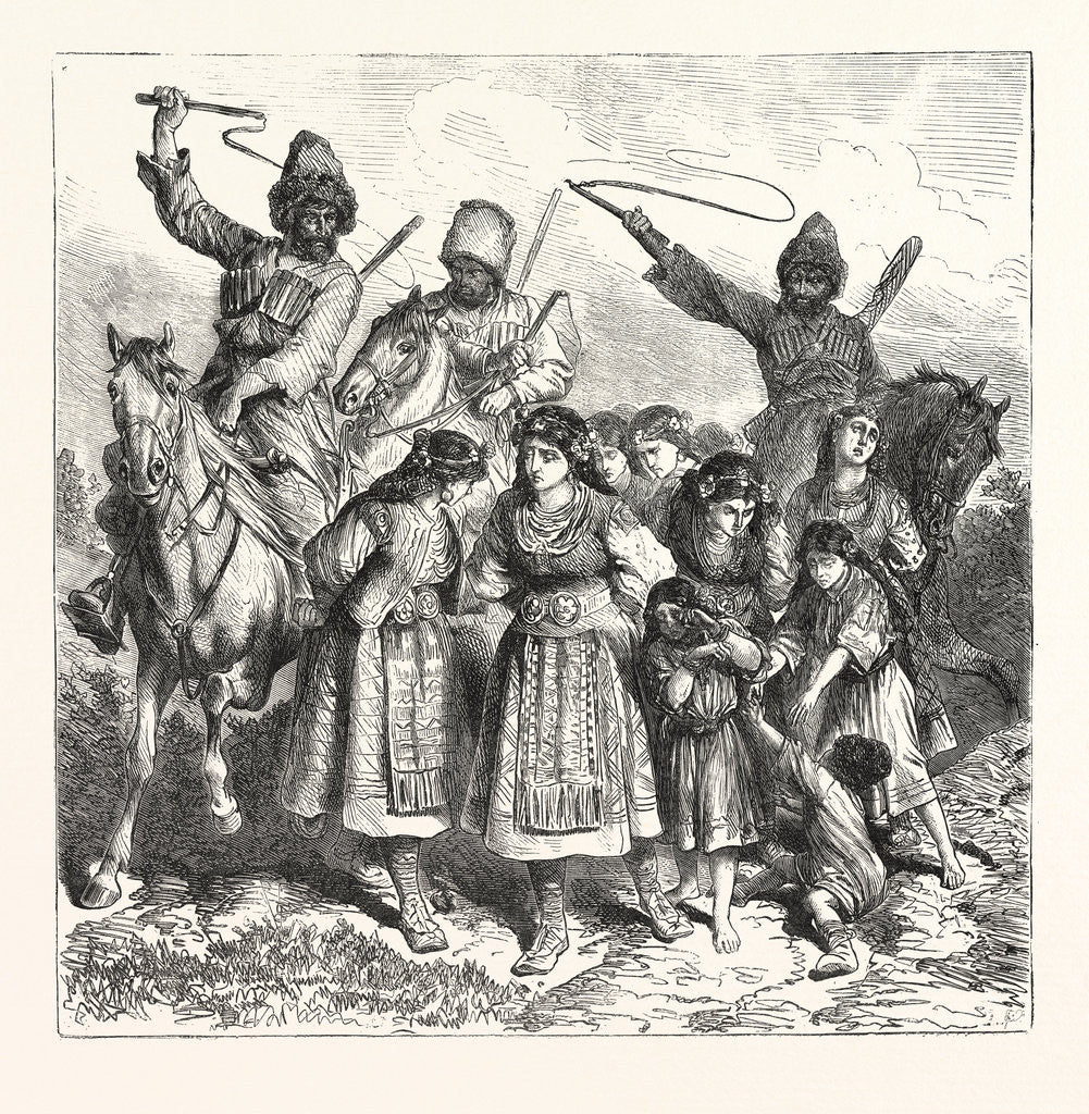 Detail of The Turko Servian War, Circassians Carying Off Bulgarian Women and Children, Turkey, Serbia by Anonymous