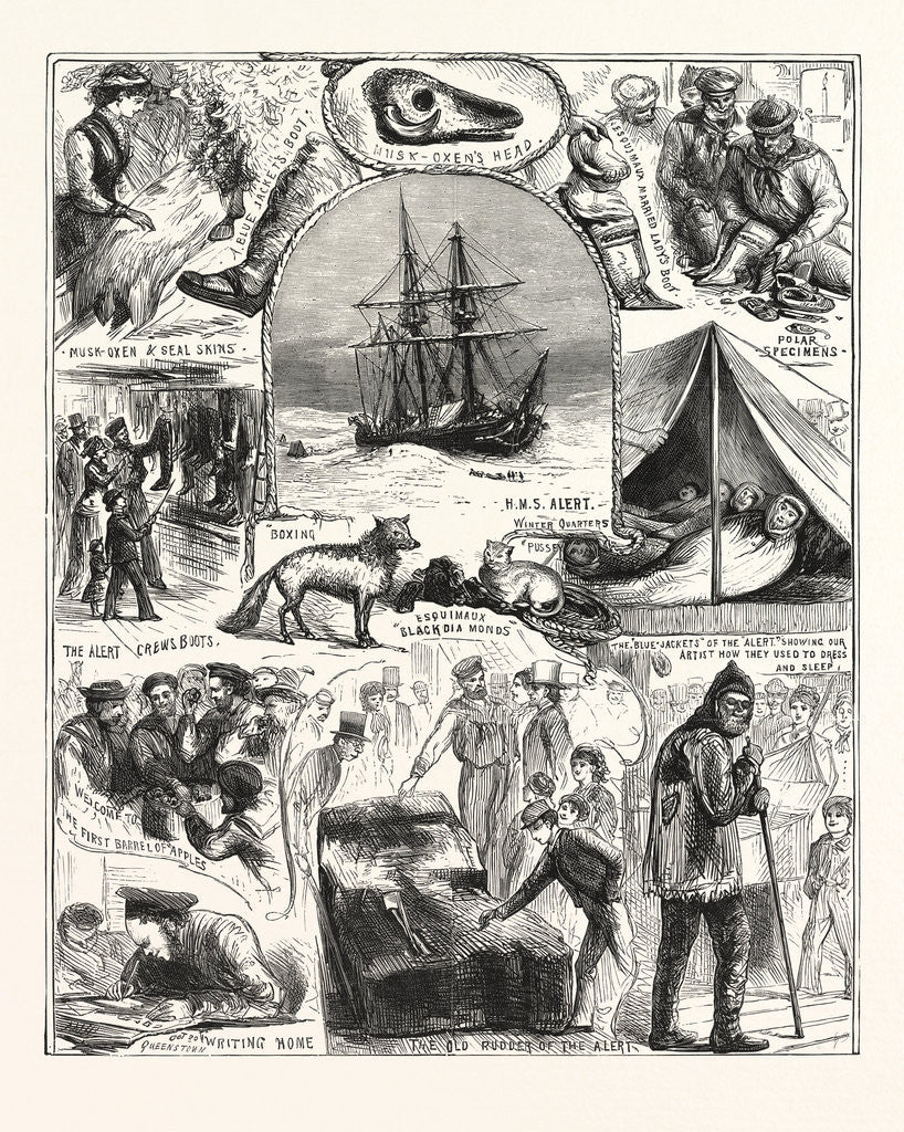 Detail of Return of the Arctic Expedition, Sketches on Board Her Majesty's Ships Alert and Discovery, at Queenstown, New Zealand, on Oct. 1876 by Anonymous