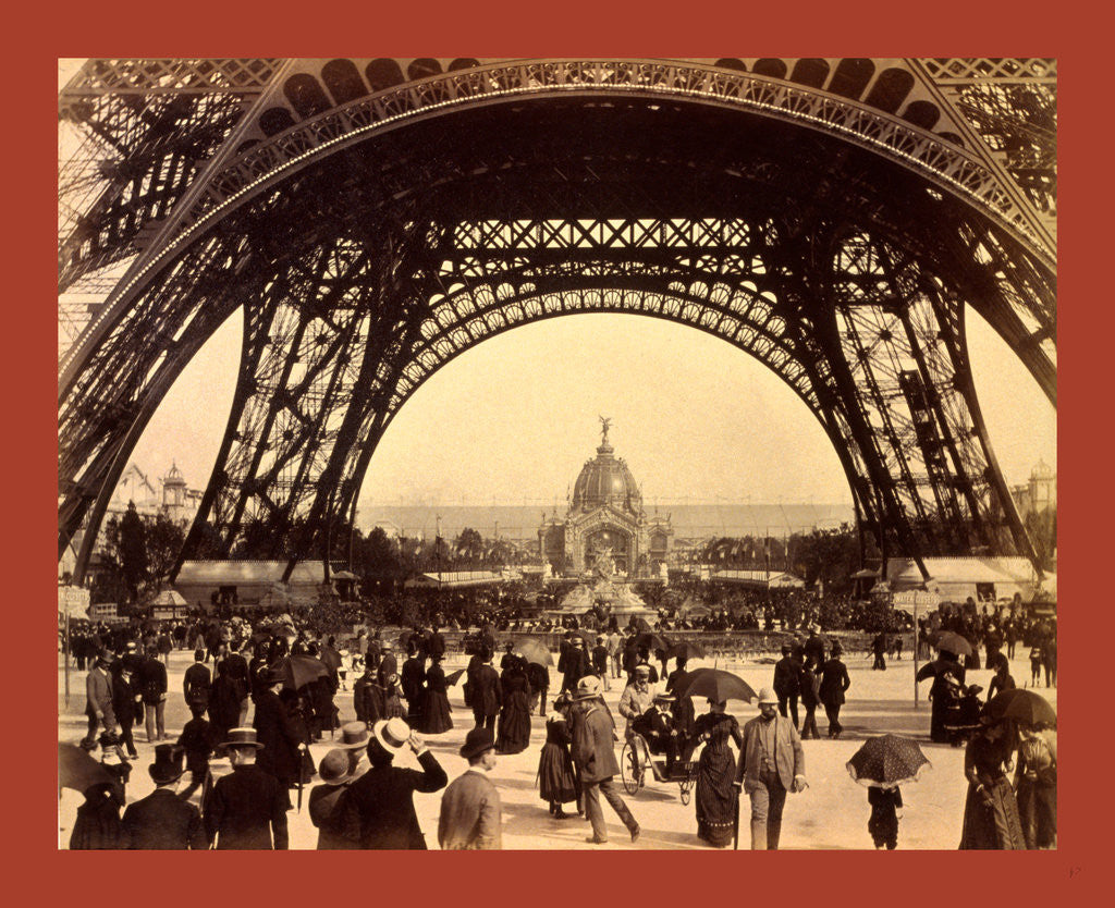 Detail of Crowd of People Walking Under the Base of Eiffel Tower, View Toward the Central Dome, Paris Exposition, 1889, France by Anonymous