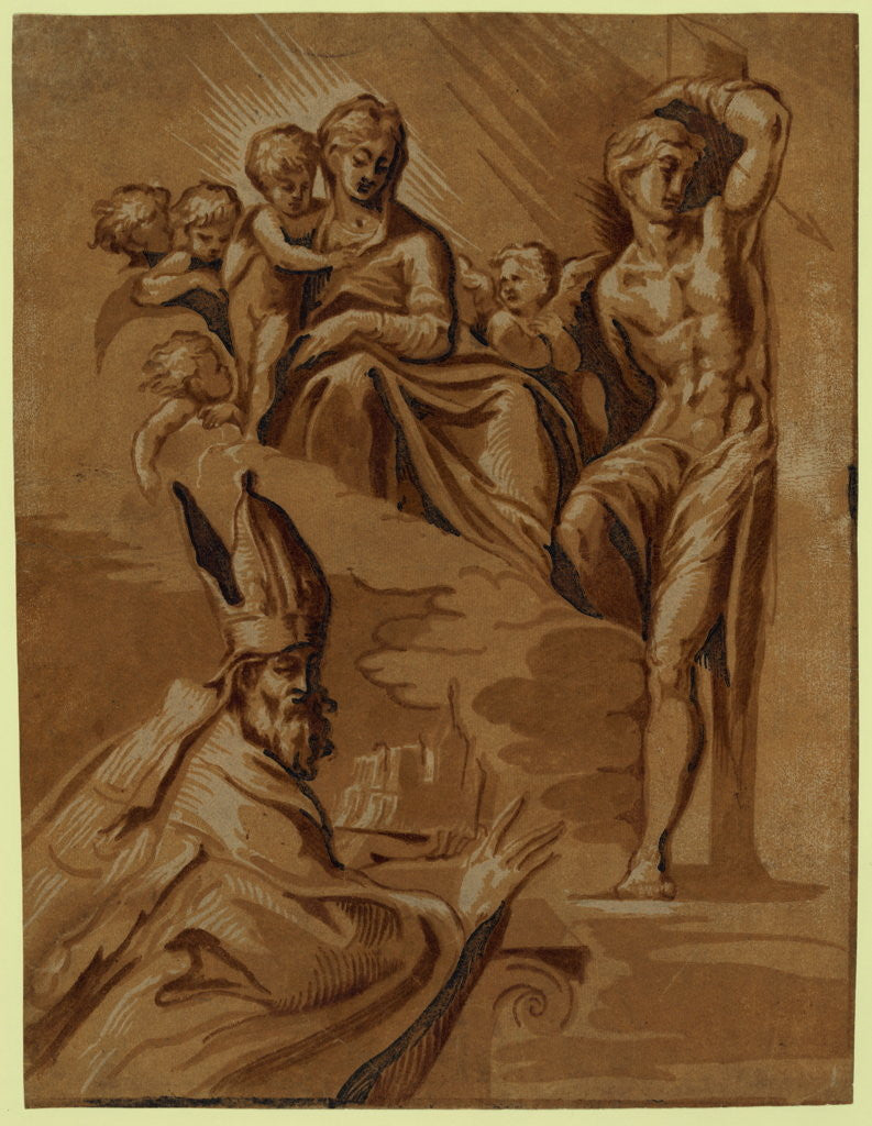 Detail of The Virgin, St. Sebastian and a Holy Bishop by Anonymous