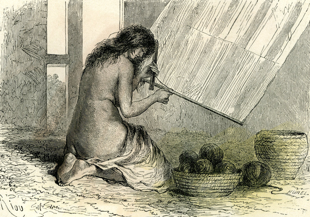 Detail of Conibos Woman Weaving 1869 Peru by Anonymous