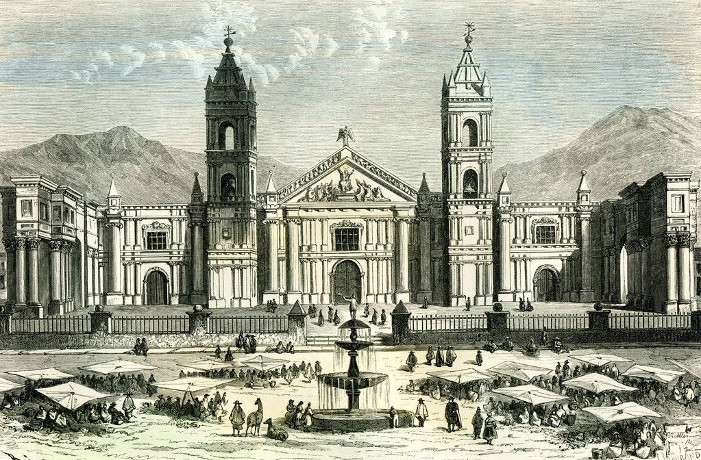 Detail of Arequipa Square and Cathedral 1869 Peru by Anonymous