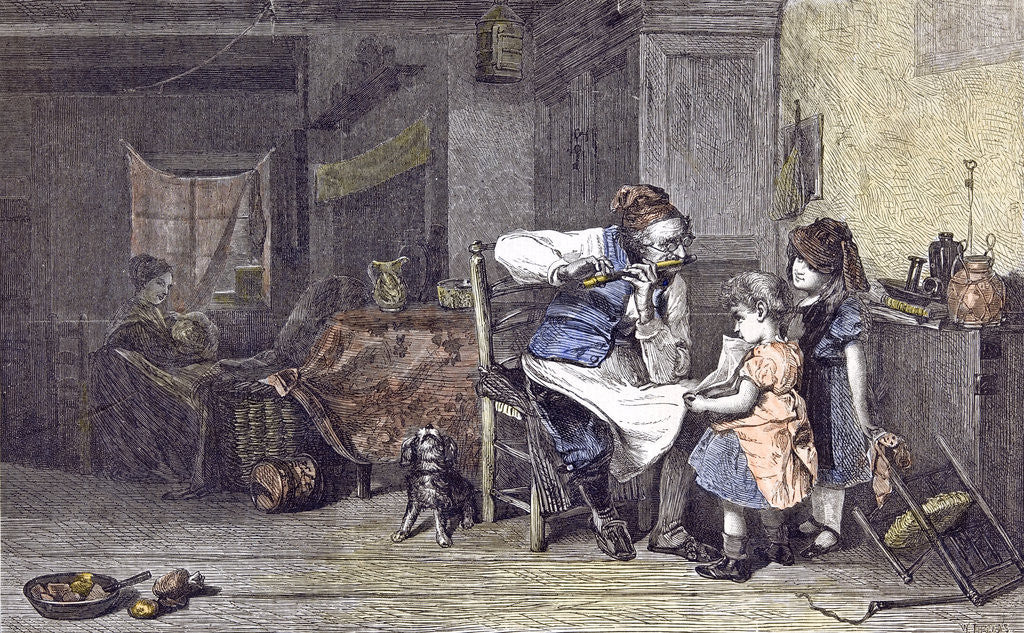 Detail of The Music Lesson J. Burr Children Flute 1860 by Anonymous