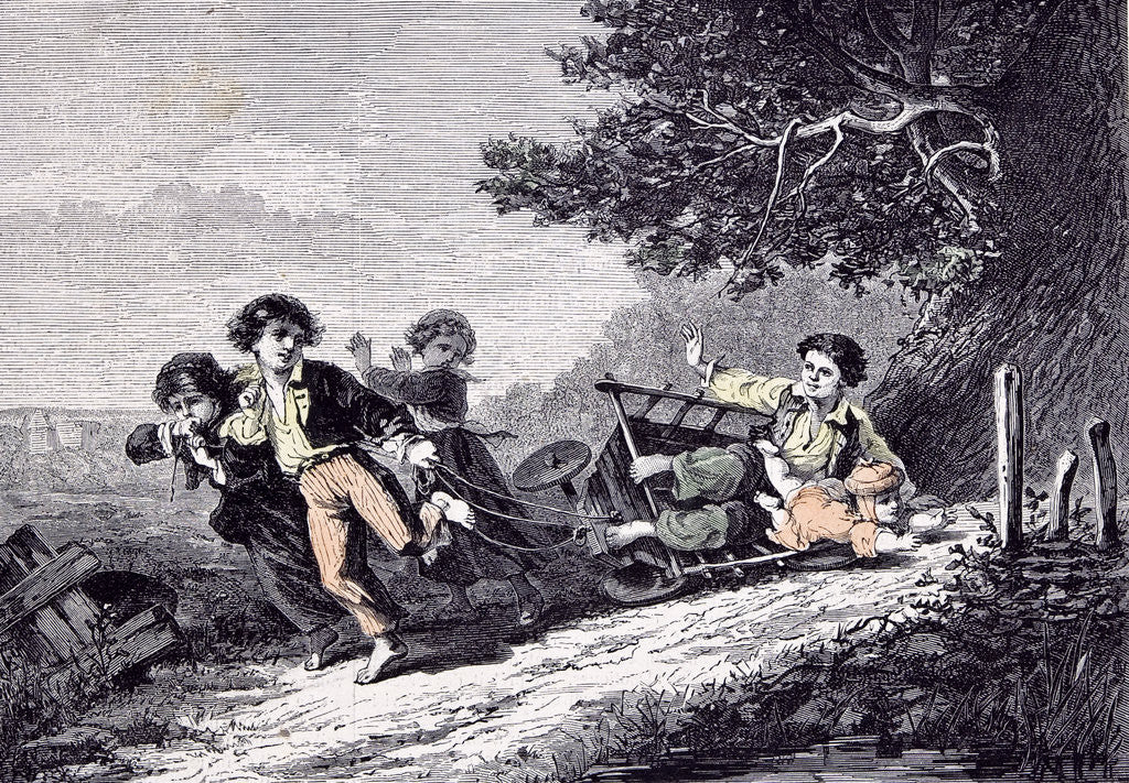 Detail of Children with a Cart in 1870 by Anonymous