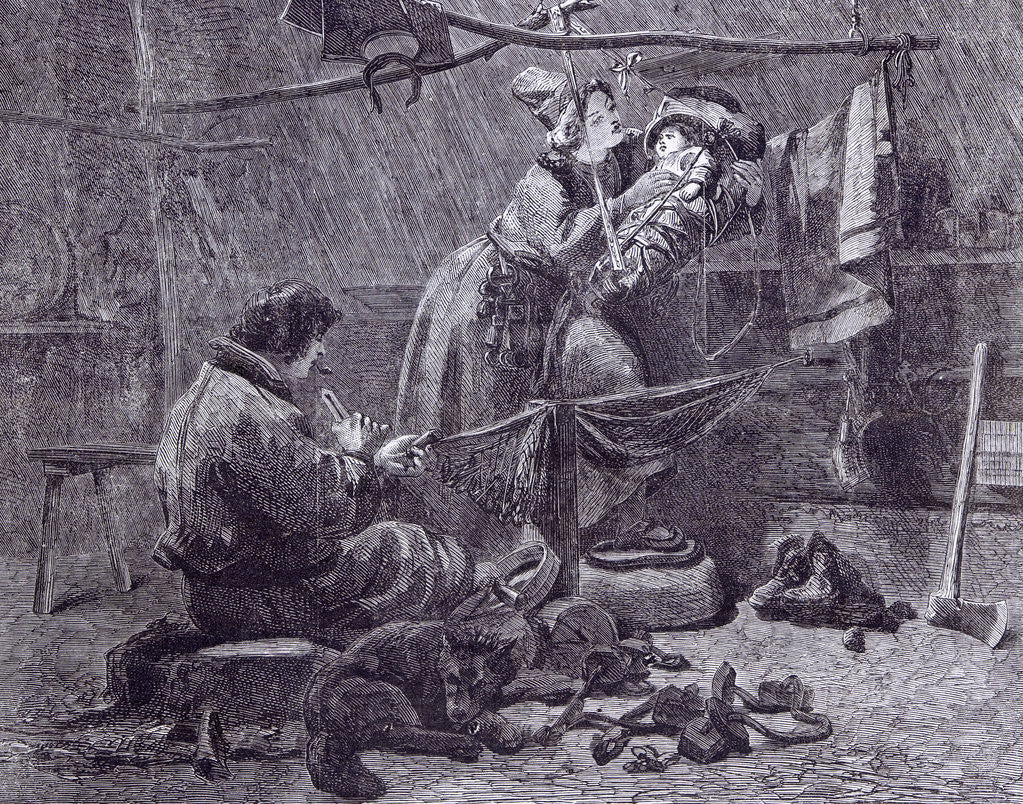 Detail of Fisherman's Hut with Family in Lapland, 1862 by Anonymous