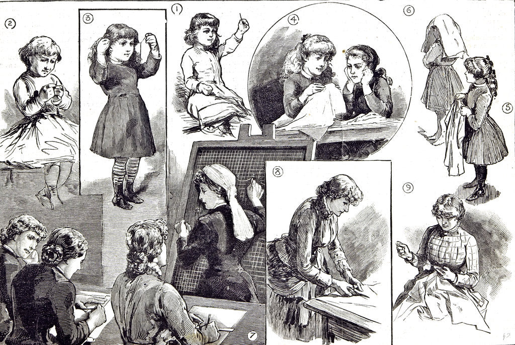 Detail of Child Education Teaching Needlework in 1883 by Anonymous