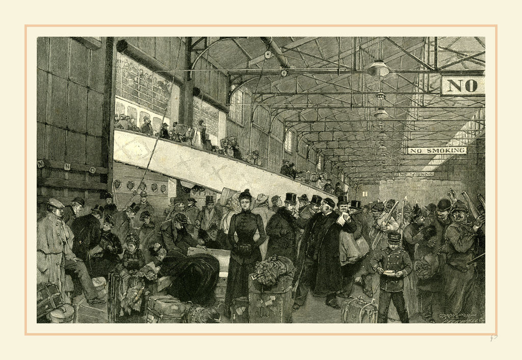 Detail of New York, 1891, Custom officers examining the baggage. Arrival of a steamer by Anonymous