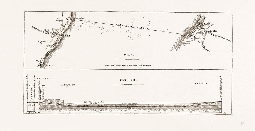 Detail of From Dover To Calais: Plan Of The New Channel Tunnel Scheme, 1875 by Anonymous