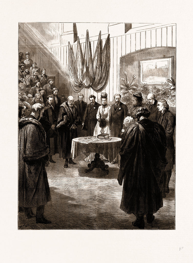 Detail of Opening Of The New Merchant Taylors' Schools By The Prince And Princess Of Wales, 1875: The Archbishop Of Canterbury Offering Up A Prayer by Anonymous