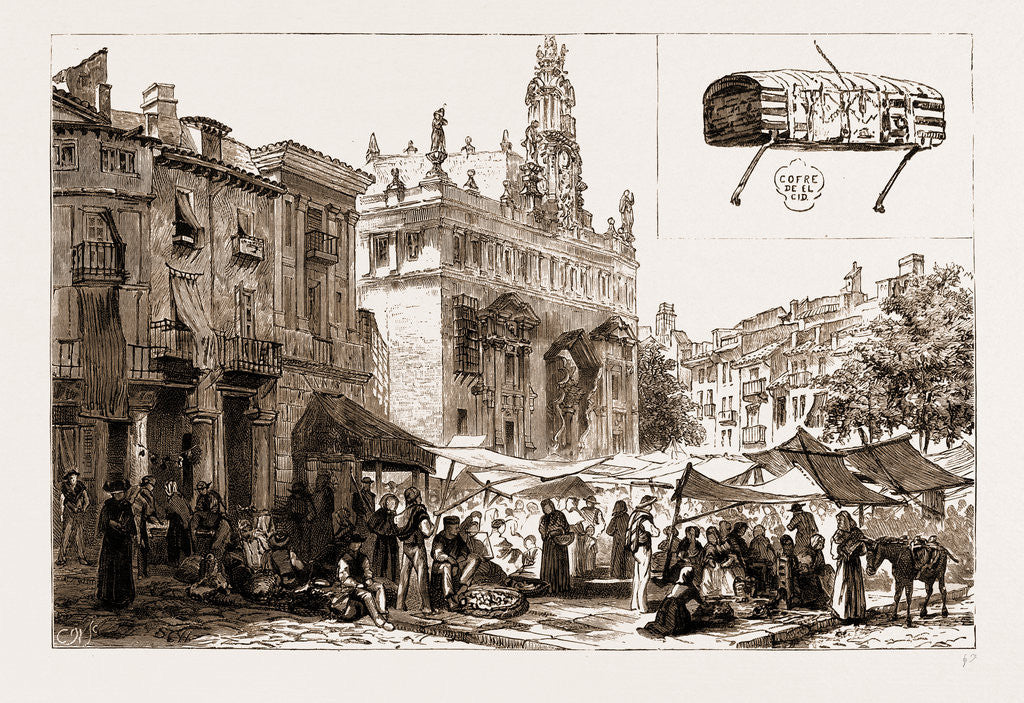 Detail of Market Place And Church Of San Juanes, Valencia by Anonymous