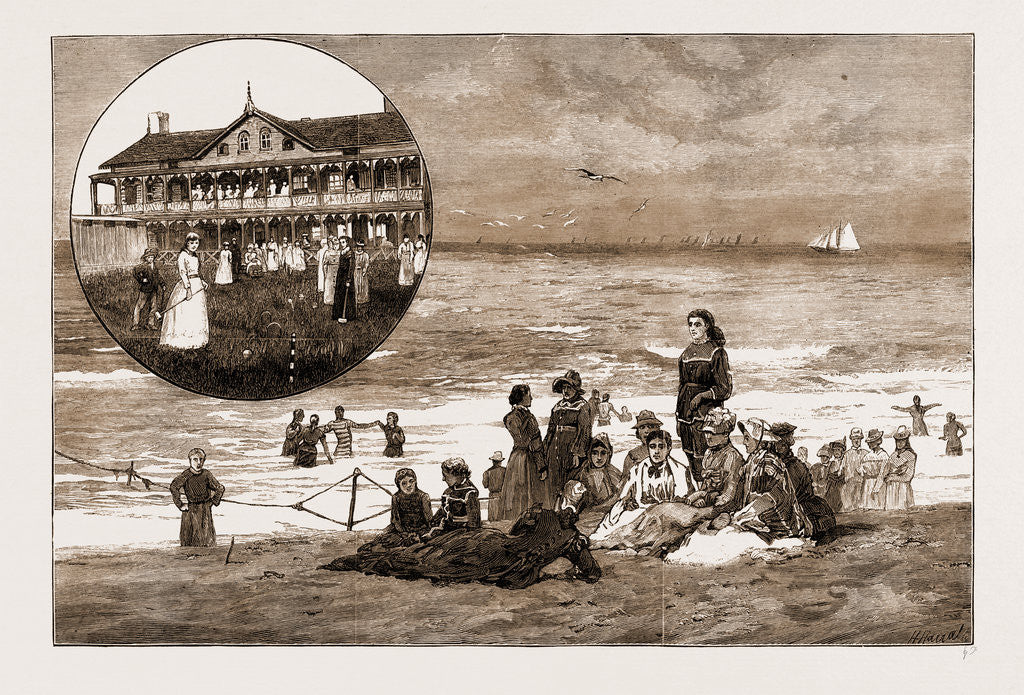 Detail of An American Seaside Home For Working Women, 1881: Bathing On Monmouth Beach by Anonymous