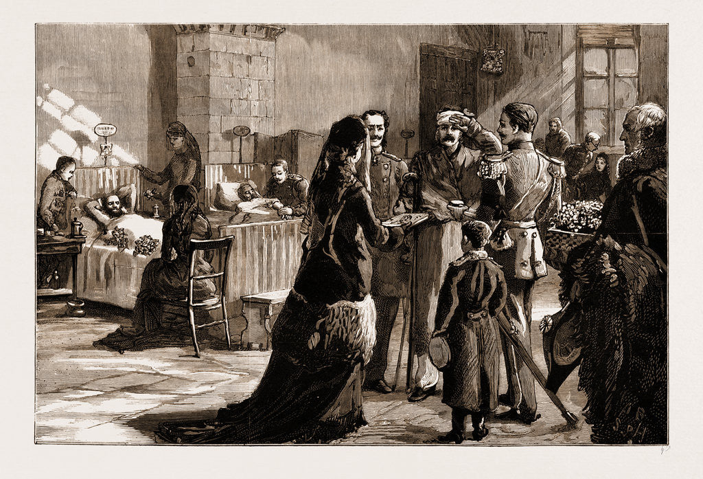 Detail of Nihilism In Russia, 1881: Members Of The Imperial Family Visiting The Soldiers Who Were Wounded When The Late Czar Alexander II. Was Assassinated by Anonymous